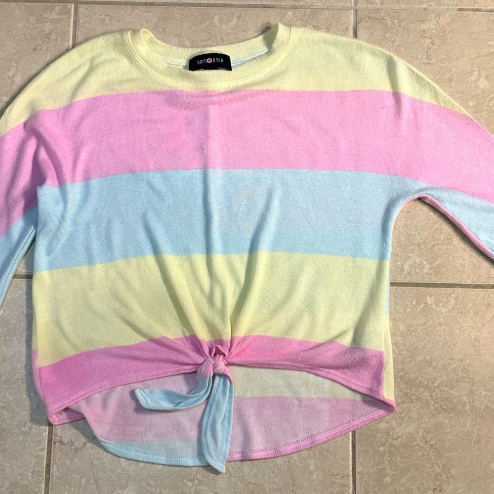 Amy Byer Girls Pastel Striped Tie-Front Top - Size S (7-8)